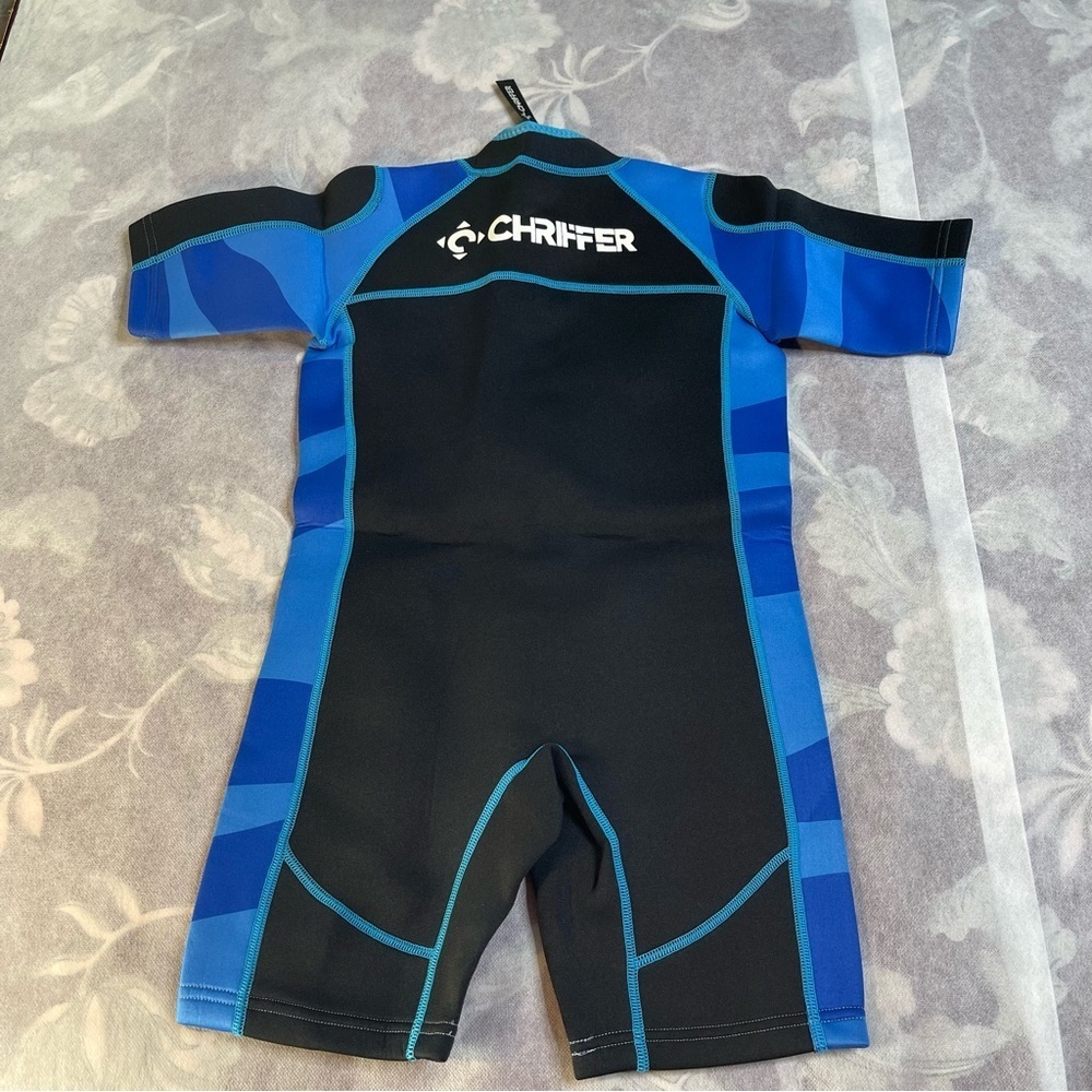 Chriffer Kids Wetsuit Front Zip 2mm Neoprene Thermal Short Sleeves Medium Blue - Picture 3 of 9